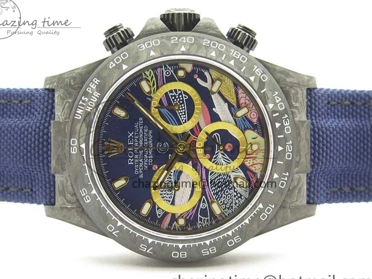 MiroTime 0406 Daytona DIW Carbon OMF Best Edition Blue Paint Dial on Deep Blue Nylon Strap A Tailored 2842